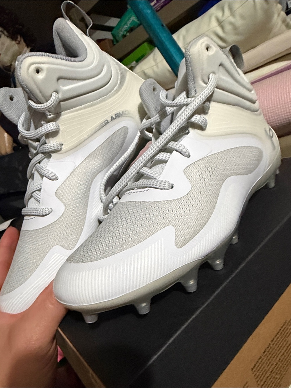 Under Armour White and Light Gray Football Cleats